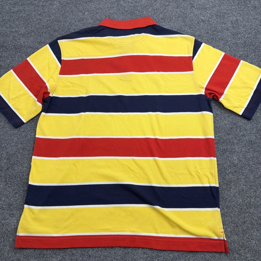 Acuity Mens L Yellow Striped Color Block Cotton Sports Polo Shirt - Picture 7 of 8